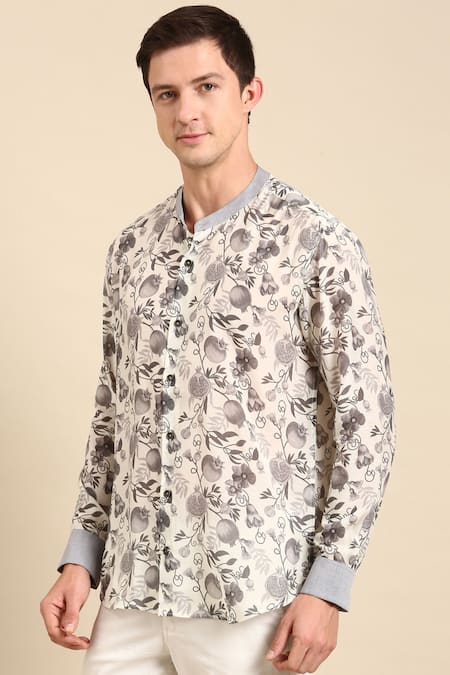 Shop Mayank Modi - Men White Muslin Digital Print Shirt Online at Aza Fashions Shop_Mayank Modi - Men_White Muslin Digital Print Shirt _Online_at_Aza_Fashions