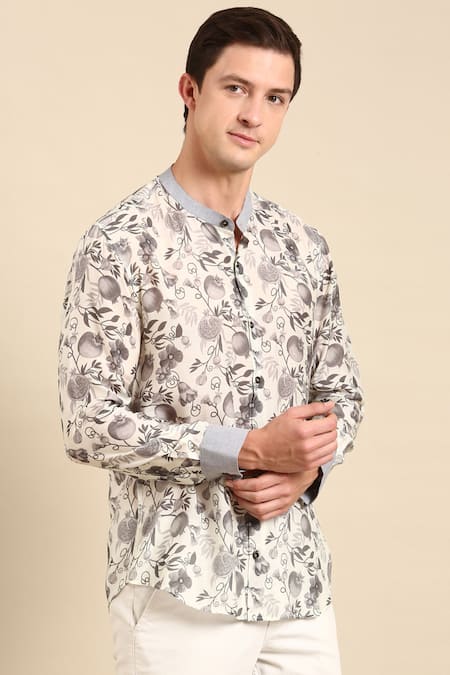 Mayank Modi - Men White Muslin Digital Print Shirt at Aza Fashions Mayank Modi - Men_White Muslin Digital Print Shirt _at_Aza_Fashions