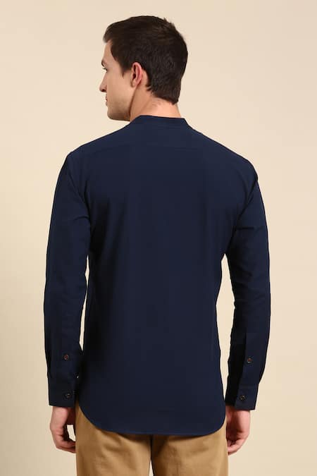 Shop_Mayank Modi - Men_Blue Cotton Full Sleeve Panelled Shirt _at_Aza_Fashions
