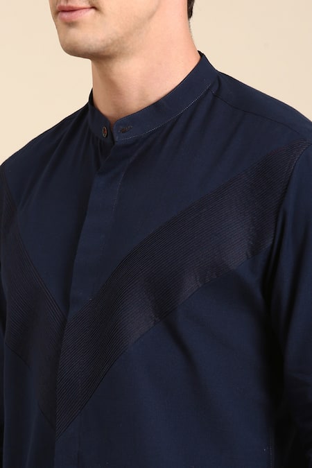 Buy_Mayank Modi - Men_Blue Cotton Full Sleeve Panelled Shirt _Online_at_Aza_Fashions