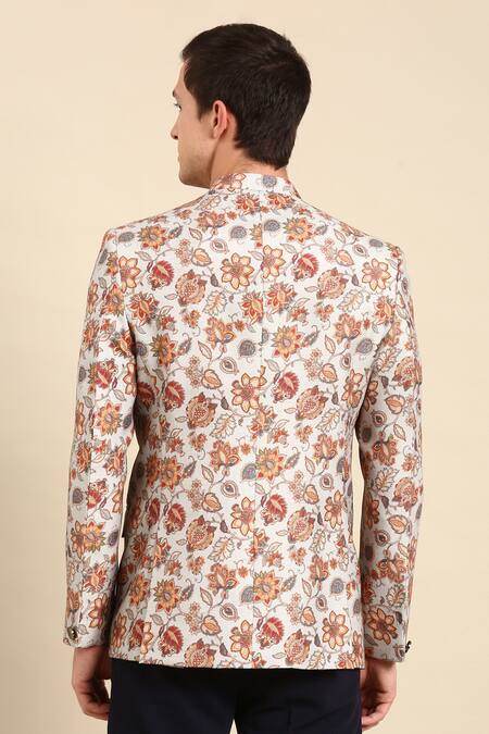 Shop_Mayank Modi - Men_Grey Muslin Embroidery Floral Print Bandhgala _at_Aza_Fashions