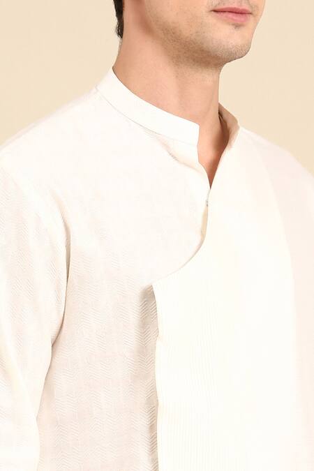 Mayank Modi - Men Ivory Silk, Jacquard Kurta Churidar Set Online at Aza Fashions Mayank Modi - Men_Ivory Silk, Jacquard Kurta Churidar Set_Online_at_Aza_Fashions