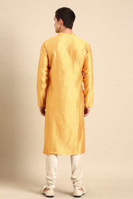 Mayank Modi - Men Silk Jacquard Overlap Kurta & Churidar Set For Kids