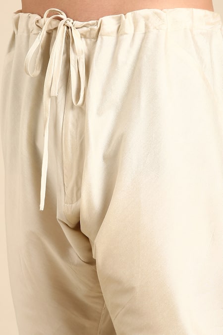 Mayank Modi - Men_Green Silk, Jacquard Overlap Kurta And Churidar Set _at_Aza_Fashions