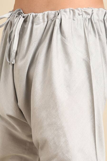 Mayank Modi - Men Grey Silk, Jacquard Asymmetric Overlap Kurta Set at Aza Fashions Mayank Modi - Men_Grey Silk, Jacquard Asymmetric Overlap Kurta Set _at_Aza_Fashions