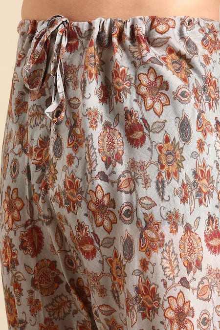 Mayank Modi - Men_Silver Muslin Embroidery Floral Print Kurta Set _at_Aza_Fashions