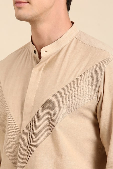 Buy Mayank Modi - Men Beige Cotton Striped Panelled Shirt Online at Aza Fashions Buy_Mayank Modi - Men_Beige Cotton Striped Panelled Shirt _Online_at_Aza_Fashions