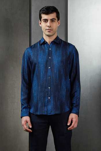 Buy_Rohit Gandhi + Rahul Khanna_Blue Silk Abstract Pattern Shirt_Online_at_Aza_Fashions