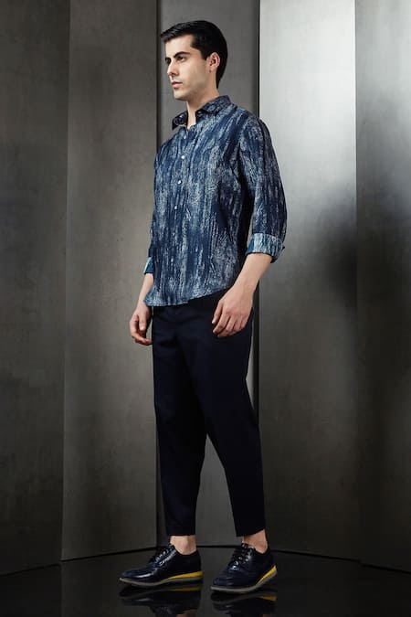 Buy Rohit Gandhi + Rahul Khanna Blue Silk Abstract Haze Print Shirt Online at Aza Fashions Buy_Rohit Gandhi + Rahul Khanna_Blue Silk Abstract Haze Print Shirt _Online_at_Aza_Fashions