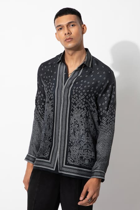 Rohit Gandhi + Rahul Khanna Silk Abstract Diamond Print Shirt 
