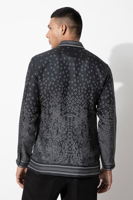Shop Rohit Gandhi + Rahul Khanna Black Silk Abstract Diamond Print Shirt at Aza Fashions Shop_Rohit Gandhi + Rahul Khanna_Black Silk Abstract Diamond Print Shirt _at_Aza_Fashions
