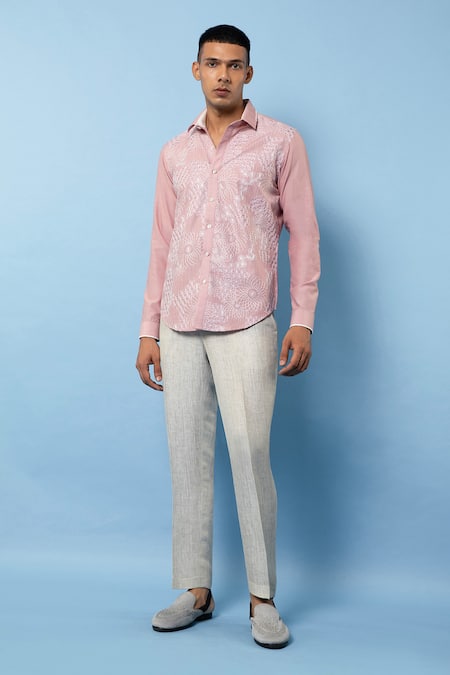 Rohit Gandhi + Rahul Khanna Linen Hand Embroidered Shirt 