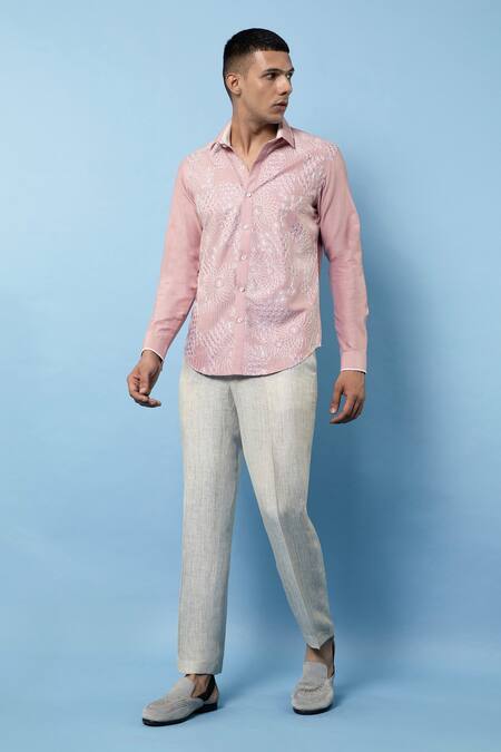 Buy Rohit Gandhi + Rahul Khanna Pink Linen Embroidery Hand Shirt Online at Aza Fashions Buy_Rohit Gandhi + Rahul Khanna_Pink Linen Embroidery Hand Shirt _Online_at_Aza_Fashions