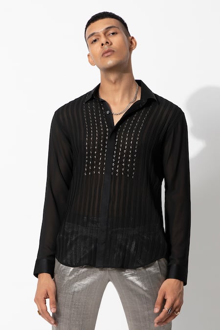 Rohit Gandhi + Rahul Khanna Sheer Hand Embroidered Yoke Shirt 