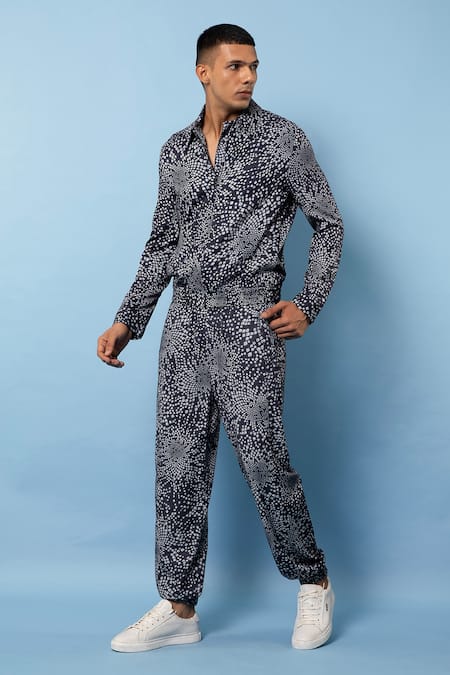 Shop Rohit Gandhi + Rahul Khanna Blue Twill Print Rolling Boxes Shirt at Aza Fashions Shop_Rohit Gandhi + Rahul Khanna_Blue Twill Print Rolling Boxes Shirt _at_Aza_Fashions