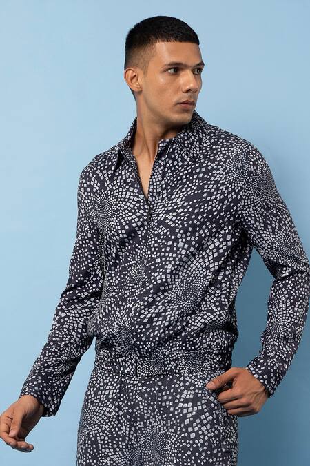 Buy Rohit Gandhi + Rahul Khanna Blue Twill Print Rolling Boxes Shirt Online at Aza Fashions Buy_Rohit Gandhi + Rahul Khanna_Blue Twill Print Rolling Boxes Shirt _Online_at_Aza_Fashions