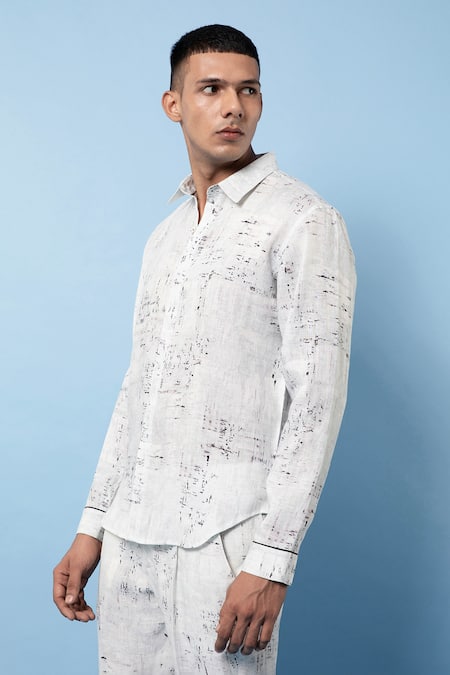 Buy_Rohit Gandhi + Rahul Khanna_White Linen Scribble Print Shirt _Online_at_Aza_Fashions