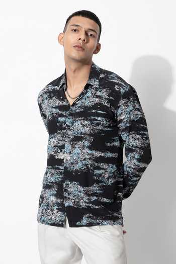 Rohit Gandhi + Rahul Khanna_Black Silk, Crepe Abstract Glitch Print Shirt _Online_at_Aza_Fashions