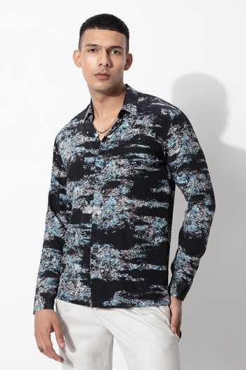 Buy_Rohit Gandhi + Rahul Khanna_Black Silk, Crepe Abstract Glitch Print Shirt _Online_at_Aza_Fashions