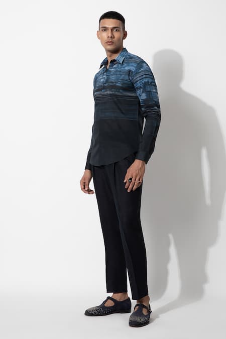 Buy_Rohit Gandhi + Rahul Khanna_Blue Cotton Stripe Pattern Yoke Shirt _Online_at_Aza_Fashions