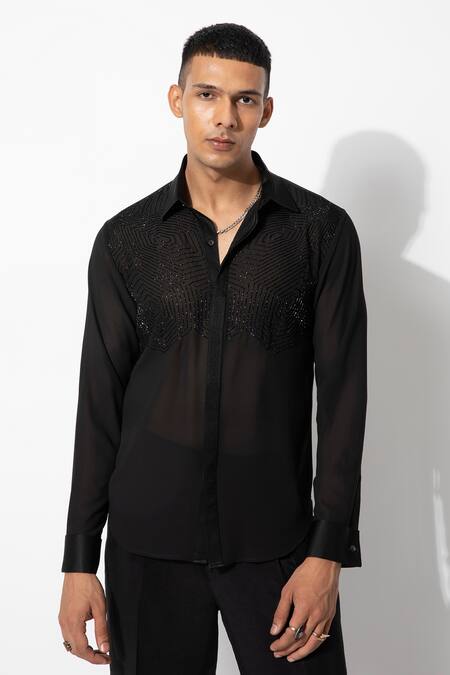 GEOMETRIC EMBROIDERED SHIRT - Black