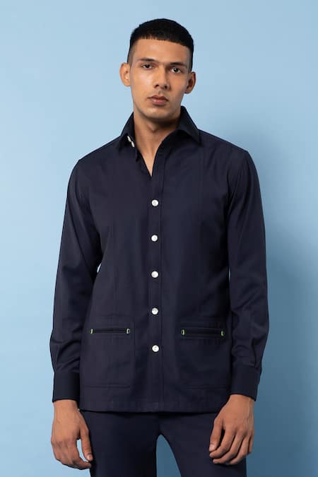 Buy Rohit Gandhi + Rahul Khanna Blue Cotton Plain Solid Jacket Online at Aza Fashions Buy_Rohit Gandhi + Rahul Khanna_Blue Cotton Plain Solid Jacket _Online_at_Aza_Fashions
