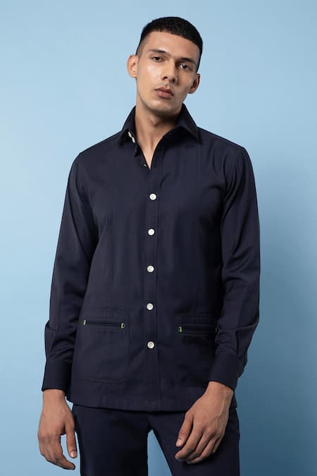 Rohit Gandhi + Rahul Khanna Blue Cotton Plain Solid Jacket at Aza Fashions Rohit Gandhi + Rahul Khanna_Blue Cotton Plain Solid Jacket _at_Aza_Fashions