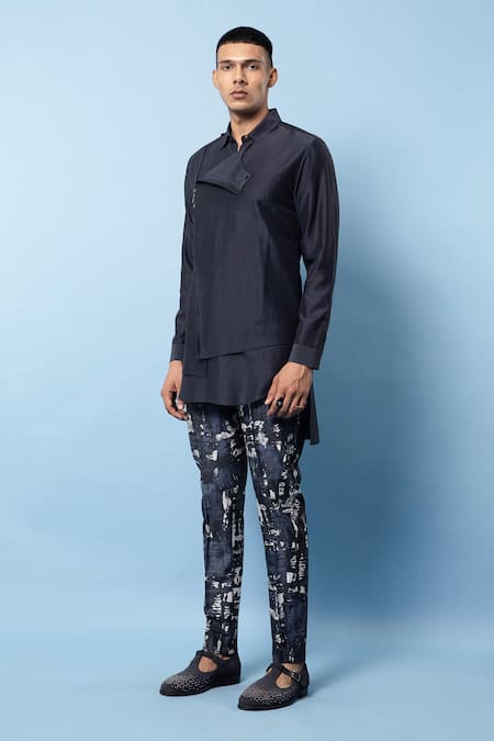 Buy Rohit Gandhi + Rahul Khanna Blue Linen Shirt Kurta Online at Aza Fashions Buy_Rohit Gandhi + Rahul Khanna_Blue Linen Shirt Kurta _Online_at_Aza_Fashions
