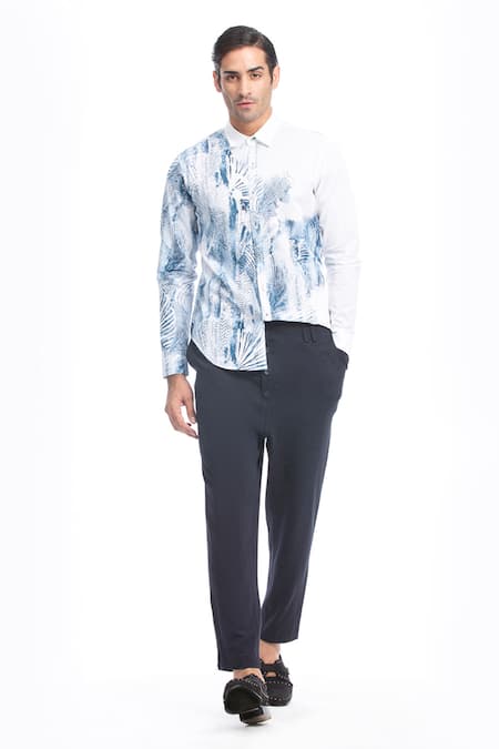 Rohit Gandhi + Rahul Khanna White Cotton Tropical Print Shirt