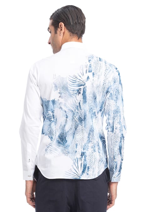Shop Rohit Gandhi + Rahul Khanna White Cotton Tropical Print Shirt at Aza Fashions Shop_Rohit Gandhi + Rahul Khanna_White Cotton Tropical Print Shirt _at_Aza_Fashions