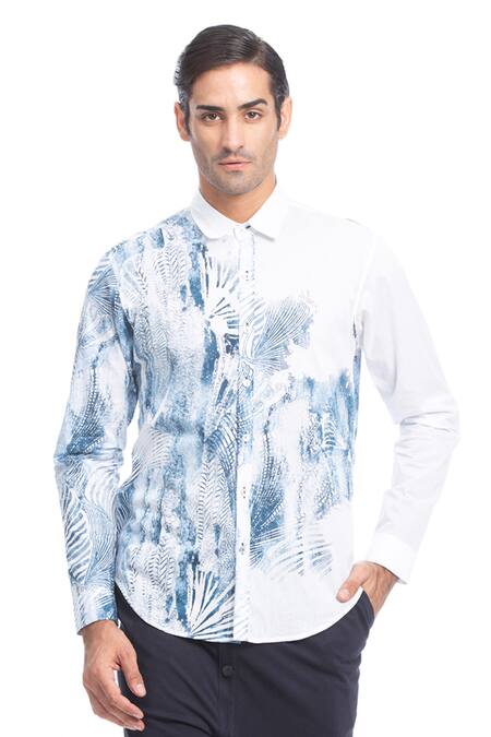 Rohit Gandhi + Rahul Khanna White Cotton Tropical Print Shirt Online at Aza Fashions Rohit Gandhi + Rahul Khanna_White Cotton Tropical Print Shirt _Online_at_Aza_Fashions