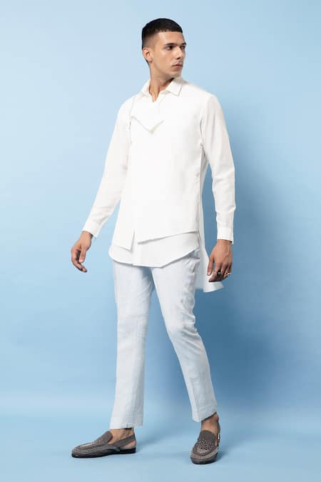 Rohit Gandhi + Rahul Khanna White Cotton Double Layered Overlap Shirt