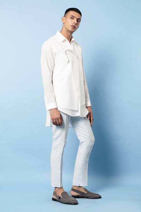 Shop Rohit Gandhi + Rahul Khanna White Cotton Double Layered Overlap Shirt Online at Aza Fashions Shop_Rohit Gandhi + Rahul Khanna_White Cotton Double Layered Overlap Shirt _Online_at_Aza_Fashions