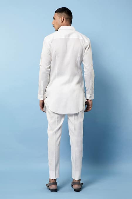 Shop Rohit Gandhi + Rahul Khanna White Cotton Asymmetric Shirt at Aza Fashions Shop_Rohit Gandhi + Rahul Khanna_White Cotton Asymmetric Shirt _at_Aza_Fashions