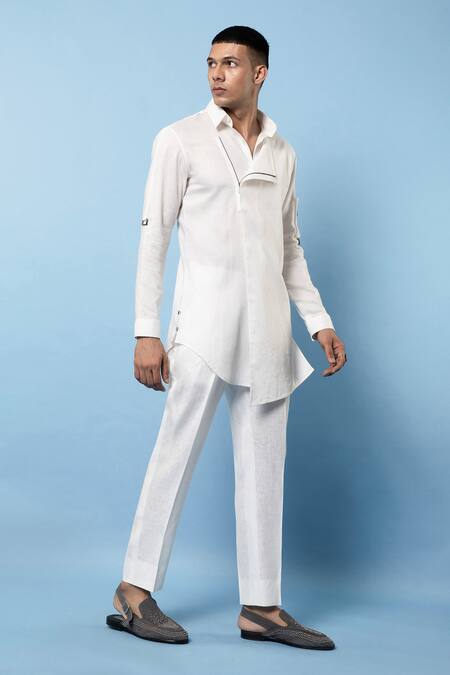 Shop Rohit Gandhi + Rahul Khanna White Cotton Asymmetric Shirt Online at Aza Fashions Shop_Rohit Gandhi + Rahul Khanna_White Cotton Asymmetric Shirt _Online_at_Aza_Fashions
