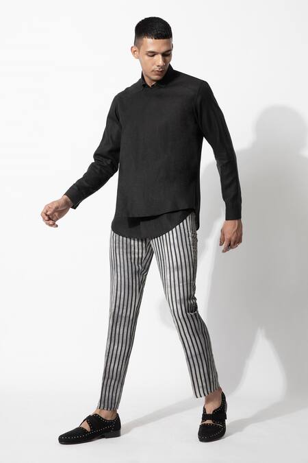 Buy_Rohit Gandhi + Rahul Khanna_Black Linen Double Layered Shirt _Online_at_Aza_Fashions