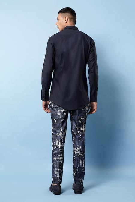 Shop Rohit Gandhi + Rahul Khanna Blue Cotton Colorblock Shirt at Aza Fashions Shop_Rohit Gandhi + Rahul Khanna_Blue Cotton Colorblock Shirt _at_Aza_Fashions