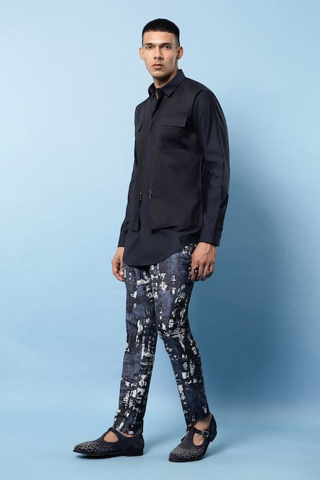 Buy Rohit Gandhi + Rahul Khanna Blue Cotton Colorblock Shirt Online at Aza Fashions Buy_Rohit Gandhi + Rahul Khanna_Blue Cotton Colorblock Shirt _Online_at_Aza_Fashions