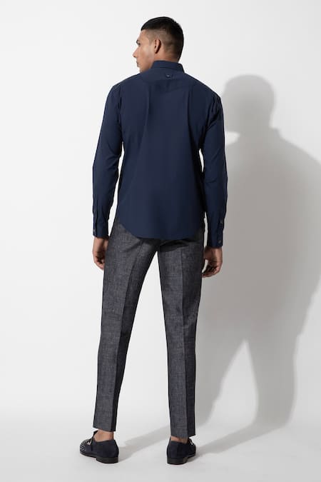 Shop Rohit Gandhi + Rahul Khanna Blue Cotton Full Sleeve Shirt at Aza Fashions Shop_Rohit Gandhi + Rahul Khanna_Blue Cotton Full Sleeve Shirt _at_Aza_Fashions