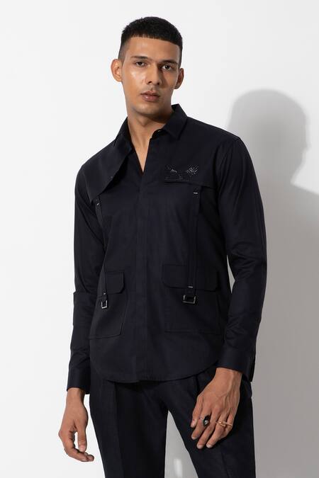 Buy_Rohit Gandhi + Rahul Khanna_Blue Cotton Solid Shirt _Online_at_Aza_Fashions
