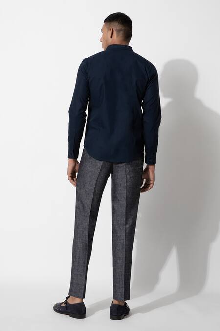 Shop Rohit Gandhi + Rahul Khanna Blue Cotton Embroidery Thread Shirt at Aza Fashions Shop_Rohit Gandhi + Rahul Khanna_Blue Cotton Embroidery Thread Shirt _at_Aza_Fashions