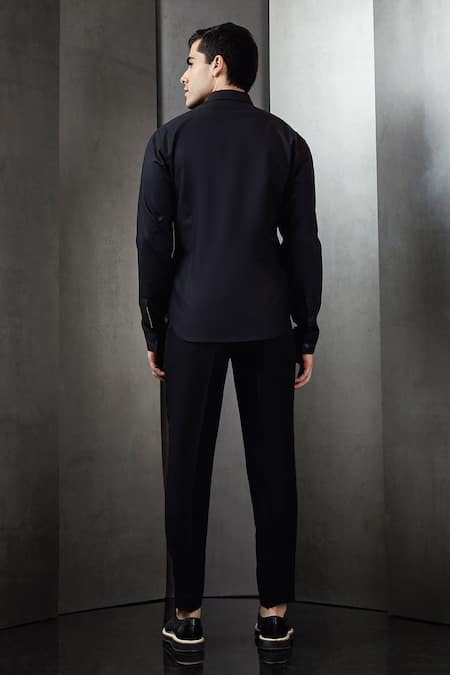 Shop Rohit Gandhi + Rahul Khanna Black Cotton Embroidery Stardust Pattern Shirt at Aza Fashions Shop_Rohit Gandhi + Rahul Khanna_Black Cotton Embroidery Stardust Pattern Shirt _at_Aza_Fashions