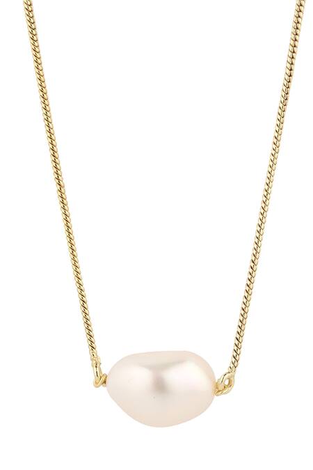 Shop Anaash White Metal And Pearl Pendant Necklace at Aza Fashions Shop_Anaash_White Metal And Pearl Pendant Necklace_at_Aza_Fashions