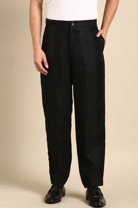 Mayank Modi - Men_Black Linen Pant _Online_at_Aza_Fashions