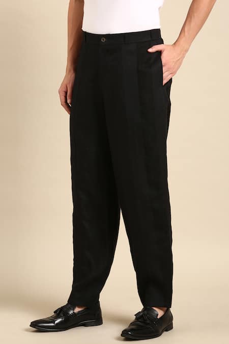 Buy_Mayank Modi - Men_Black Linen Pant _Online_at_Aza_Fashions