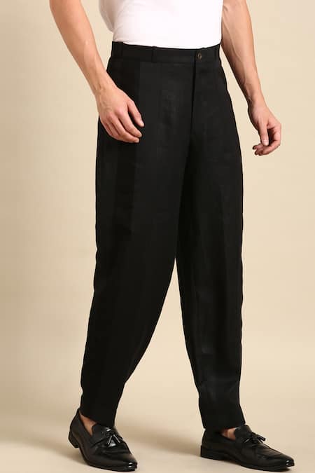 Shop_Mayank Modi - Men_Black Linen Pant _Online_at_Aza_Fashions