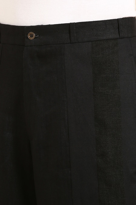Mayank Modi - Men_Black Linen Pant _at_Aza_Fashions