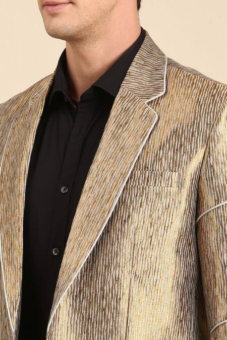 Buy_Mayank Modi - Men_Gold Silk, Jacquard Blazer For Kids_Online_at_Aza_Fashions