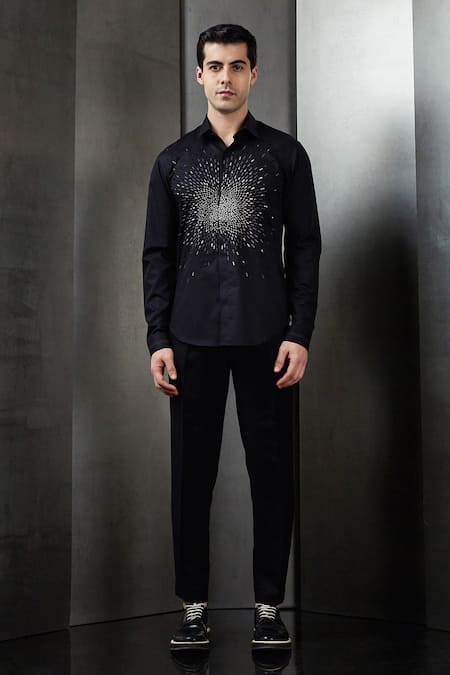 Buy Rohit Gandhi + Rahul Khanna Black Cotton Embroidery Stardust Pattern Shirt Online at Aza Fashions Buy_Rohit Gandhi + Rahul Khanna_Black Cotton Embroidery Stardust Pattern Shirt _Online_at_Aza_Fashions