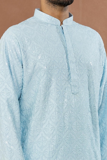 Shop_Aham-Vayam_Blue Cotton Sequins Utsav Embroidered Kurta And Patiala Set _Online_at_Aza_Fashions